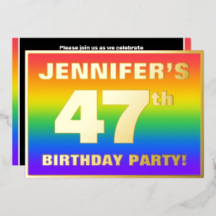 47th Birthday Party: Fun, Colorful Rainbow Pattern Foil Invitation