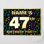 [ Thumbnail: 47th Birthday Party — Fun, Colorful Stars Pattern Invitation ]