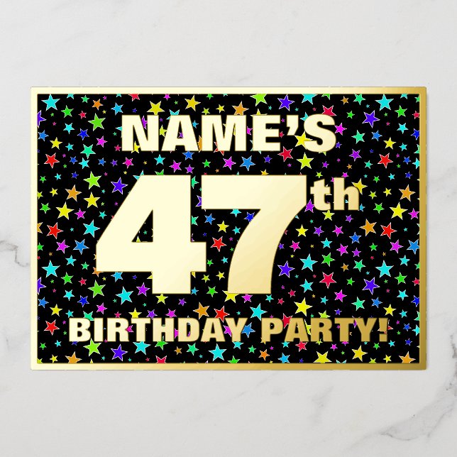 47th Birthday Party — Fun, Colorful Stars Pattern Foil Invitation (Front)