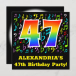 [ Thumbnail: 47th Birthday Party: Fun Music Symbols, Rainbow 47 Invitation ]