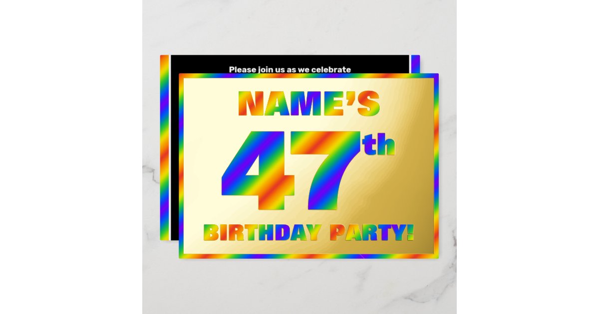 47th Birthday Party — Fun Rainbow Spectrum “47” Foil Invitation Zazzle 1738