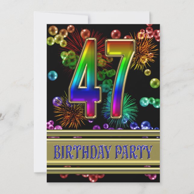 47th Birthday party Invitation with bubbles (Front)