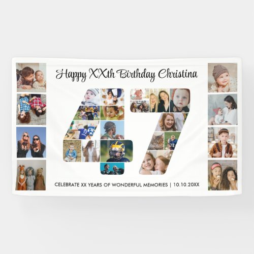 47th Birthday Party Number 47 Photo Collage Banner
