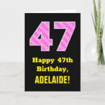 [ Thumbnail: 47th Birthday: Pink Stripes and Hearts "47" + Name Card ]