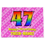 [ Thumbnail: 47th Birthday: Pink Stripes & Hearts, Rainbow # 47 Gift Bag ]
