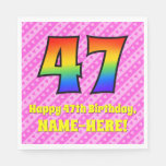 [ Thumbnail: 47th Birthday: Pink Stripes & Hearts, Rainbow # 47 Napkins ]