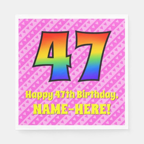 47th Birthday Pink Stripes  Hearts Rainbow  47 Napkins