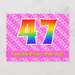 [ Thumbnail: 47th Birthday: Pink Stripes & Hearts, Rainbow 47 Postcard ]