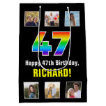 [ Thumbnail: 47th Birthday: Rainbow “47“, Custom Photos & Name Gift Bag ]