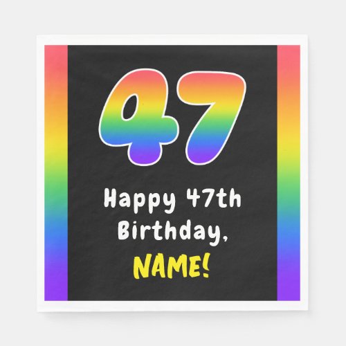 47th Birthday Rainbow Spectrum  47 Custom Name Napkins