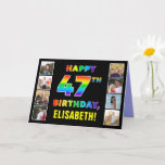 [ Thumbnail: 47th Birthday: Rainbow Text, Custom Photos & Name Card ]