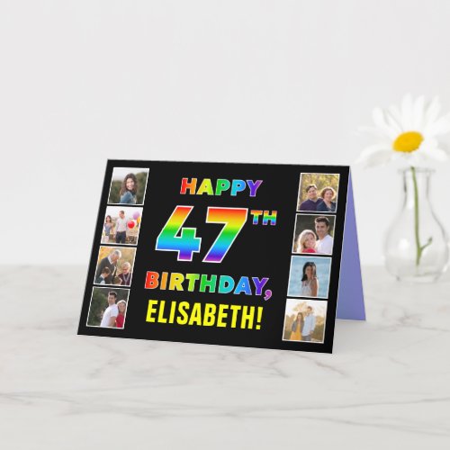 47th Birthday Rainbow Text Custom Photos  Name Card
