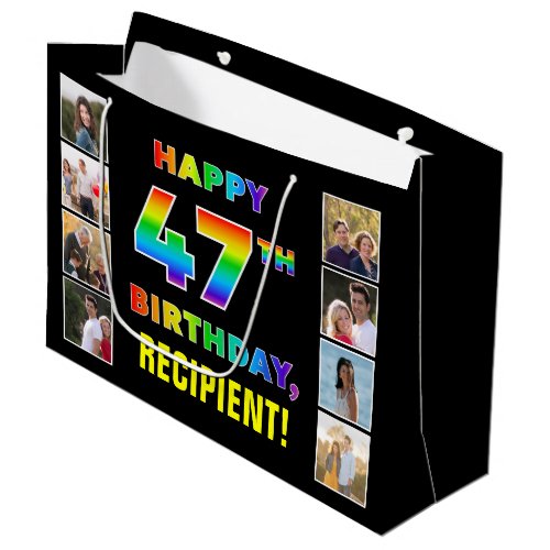 47th Birthday Rainbow Text Custom Photos  Name Large Gift Bag