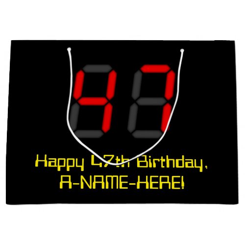 47th Birthday Red Digital Clock Style 47  Name Large Gift Bag