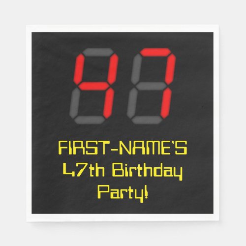 47th Birthday Red Digital Clock Style 47  Name Napkins