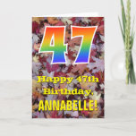 [ Thumbnail: 47th Birthday; Rustic Autumn Leaves; Rainbow "47" Card ]