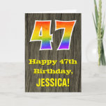 [ Thumbnail: 47th Birthday: Rustic Faux Wood Look, Rainbow "47" Card ]