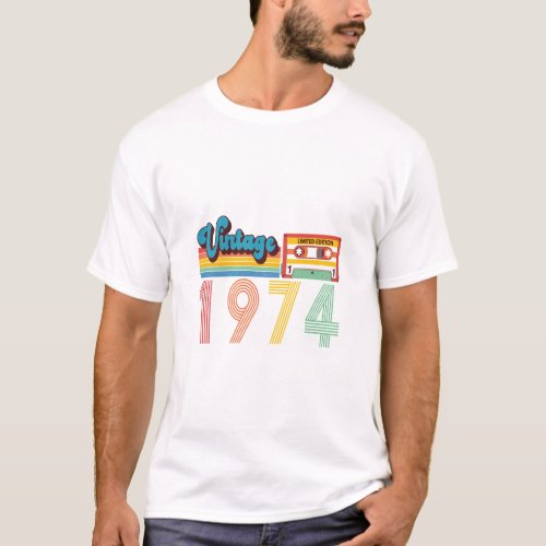 47th Birthday Vintage Retro 1974 Cassette Tape  T_Shirt