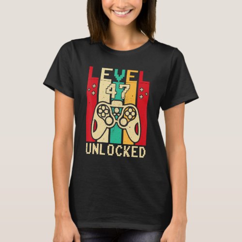 47th Gamer Boy Saying Vintage Level 47 Unlocked Ga T_Shirt