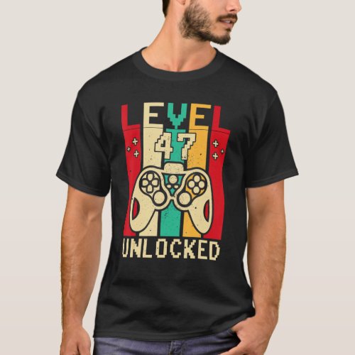 47th Gamer Boy Saying Vintage Level 47 Unlocked Ga T_Shirt