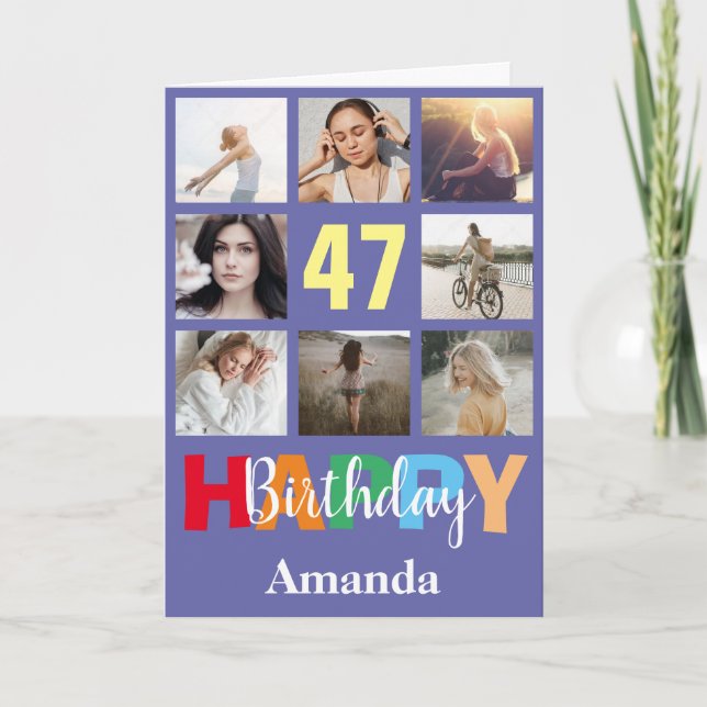 47th Happy Birthday Photo Collage Modern Card (Front)