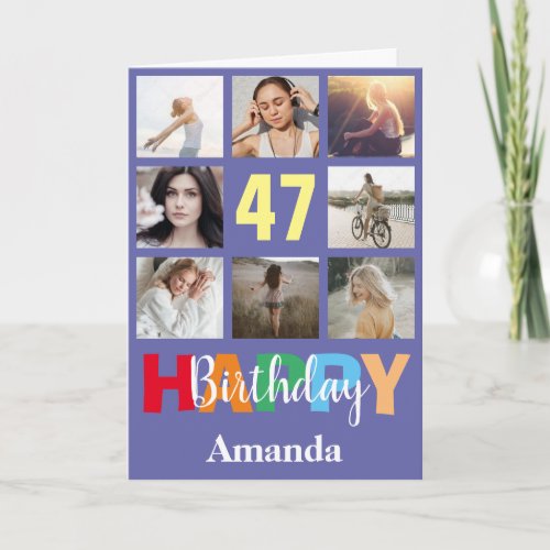 47th Happy Birthday Photo Collage Modern Card