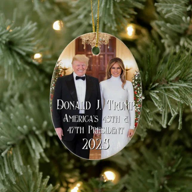 47th President Donald Trump Melania 2025 Christmas Ceramic Ornament