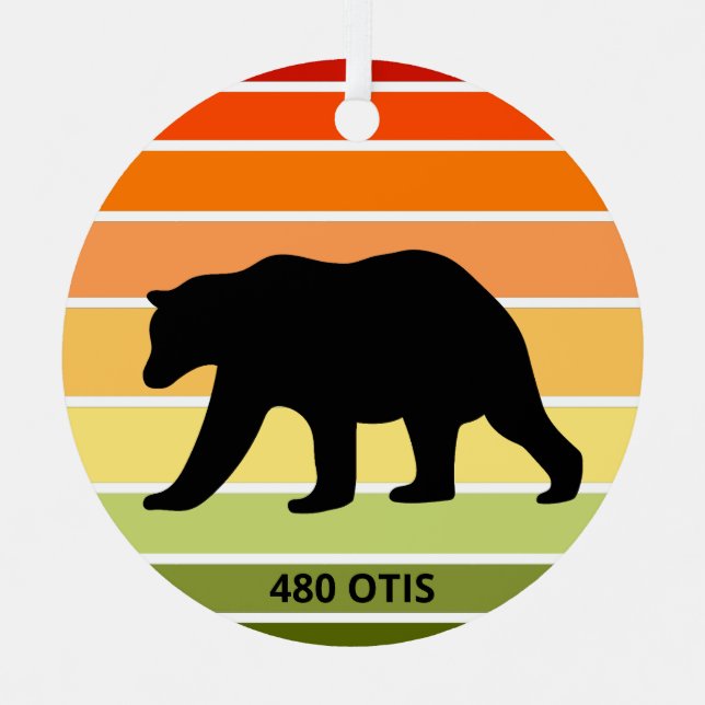 480 Otis Bear Silhouette on Gradient Sun  Metal Ornament (Front)