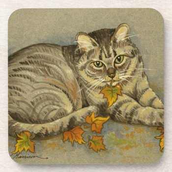 4872 Fall Cat Cork Coasters by RuthGarrison at Zazzle
