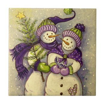 4882 Snowmen Christmas Ceramic Tile by RuthGarrison at Zazzle