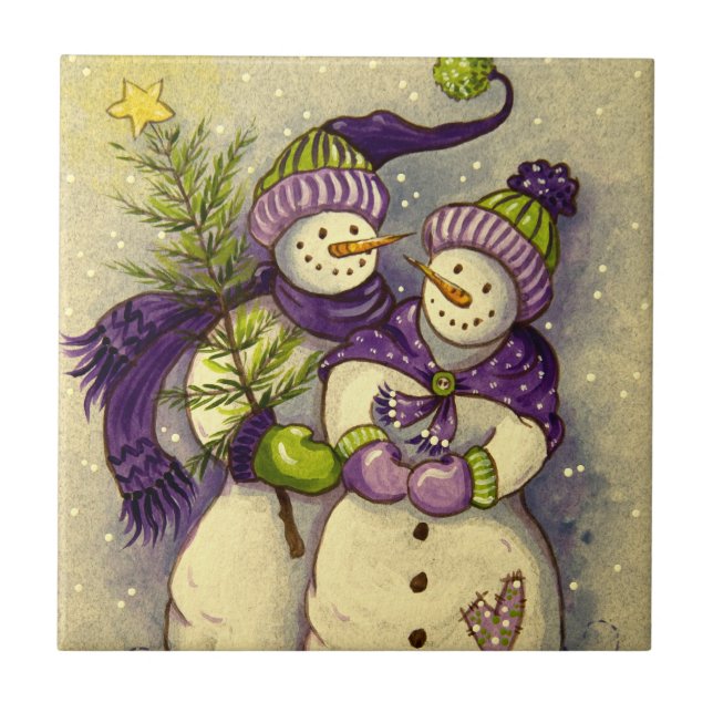 4882 Snowmen Christmas Ceramic Tile (Front)