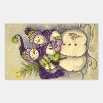 4882 Snowmen Christmas Rectangular Sticker by RuthGarrison at Zazzle