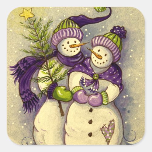 4882 Snowmen Christmas Square Sticker