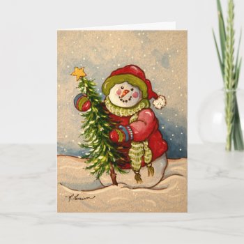 4889 Snowman Christmas Holiday Card by RuthGarrison at Zazzle