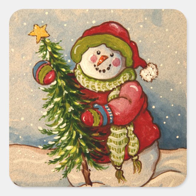 4889 Snowman Christmas Square Sticker (Front)