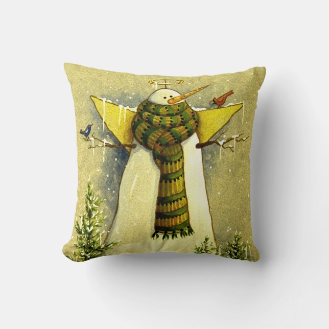 4894 Snow Angel & Birds Christmas Throw Pillow (Front)