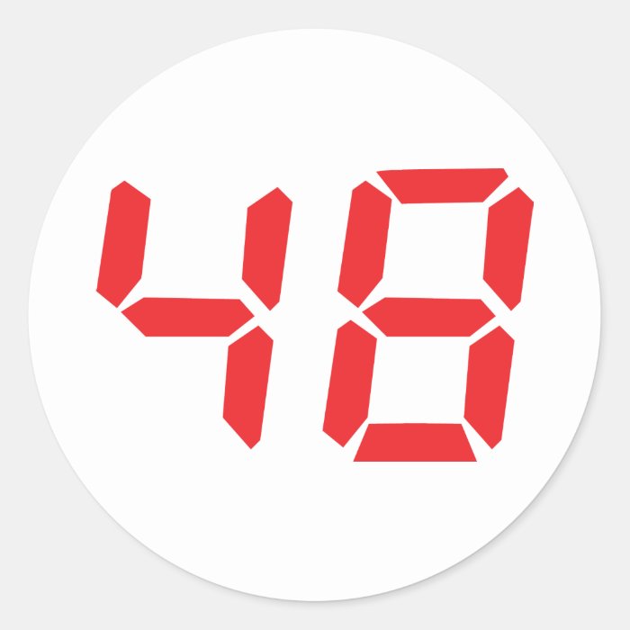 48 fourty eight red alarm clock digital number sticker