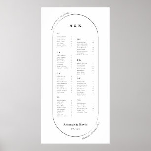 48" Modern Oval Wedding Seating Chart