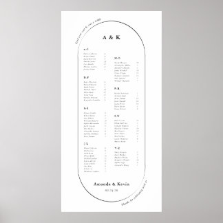 48" Modern Oval Wedding Seating Chart