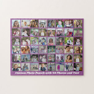 48 Photo Collage Grid - Script Text - purple Jigsaw Puzzle