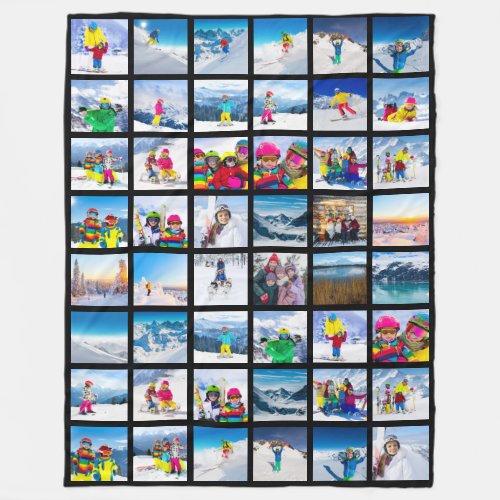 48 Photo Grid Collage Black Fleece Blanket