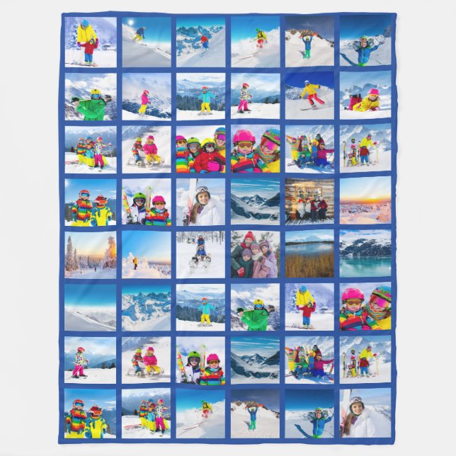 48 Photo Grid Collage Dark Blue Fleece Blanket (Front)