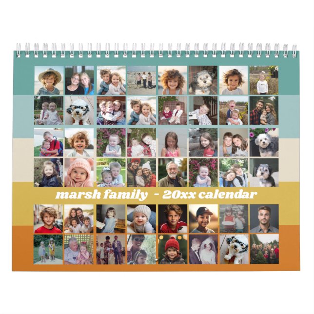 48 Photo - Retro Stripe Colorful Family Calendar (Cover)