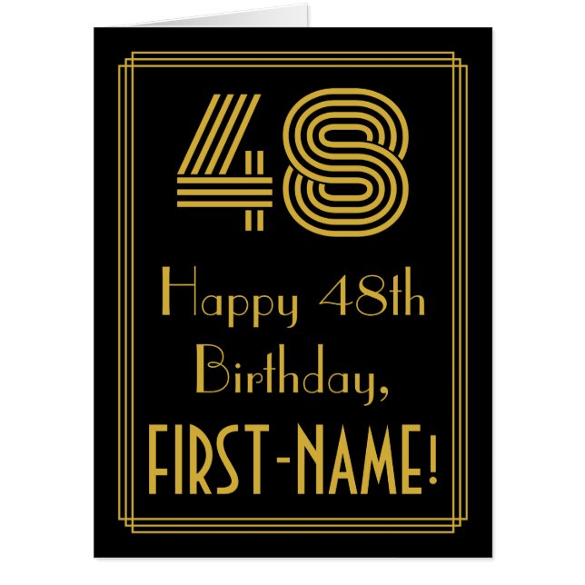 48th Birthday: Art Deco Inspired Look “48” + Name Card (Front)