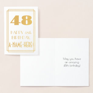 48th Birthday: Art Deco Inspired Look "48" & Name Foil Card