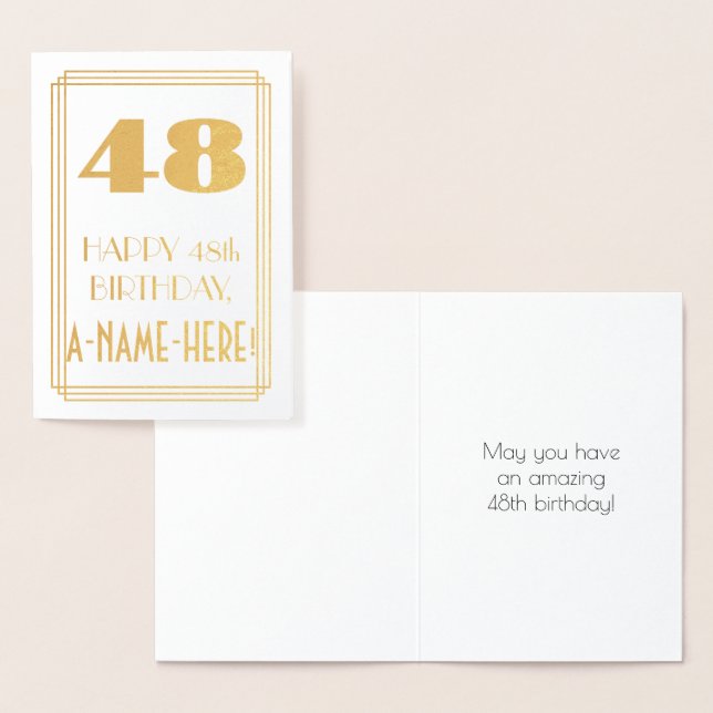 48th Birthday: Art Deco Inspired Look "48" & Name Foil Card (Display)