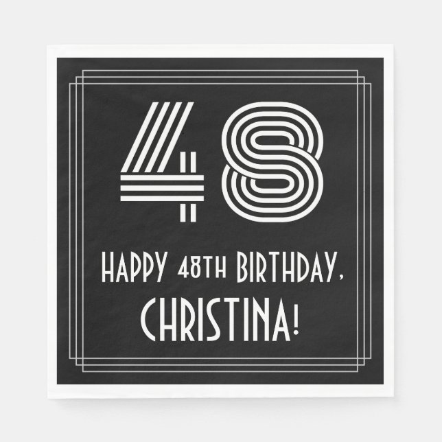48th Birthday: Art Deco Inspired Look "48" + Name Napkins (Front)