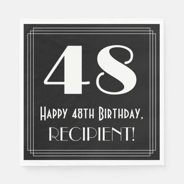 48th Birthday ~ Art Deco Inspired Look "48", Name Napkins (Front)