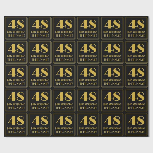48th Birthday ~ Art Deco Inspired Look "48", Name Wrapping Paper (Flat)