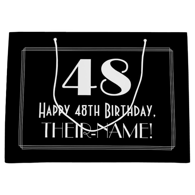 48th Birthday: Art Deco Inspired Style "48", Name Large Gift Bag (Front)
